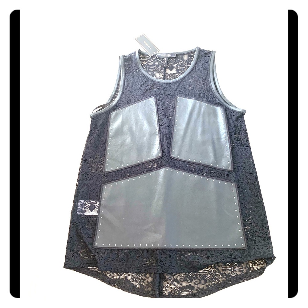 BCBGMAXAZRIA Lace and leather top. Size XS
